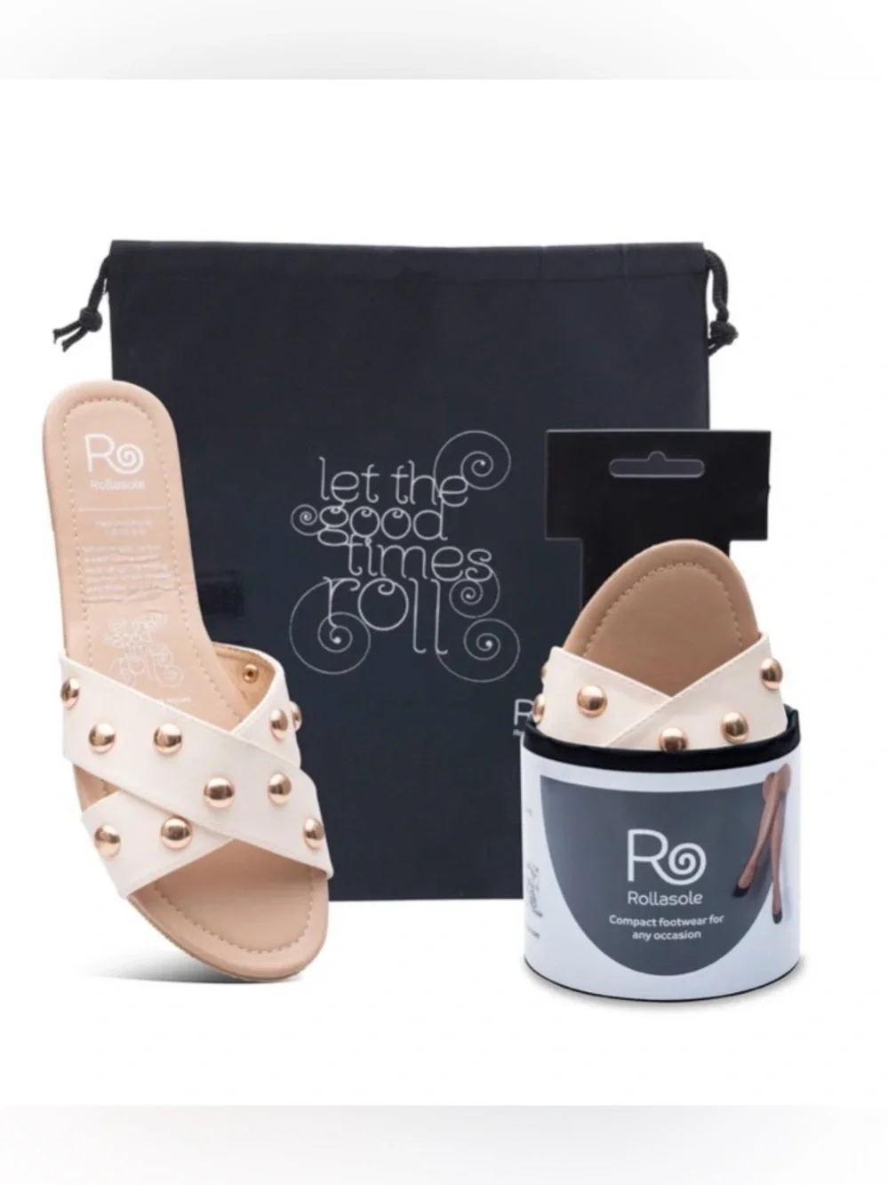 Rollasole Dulce Sandals Cream Gold Studded size S (5.5 to 6.5 shoe size)